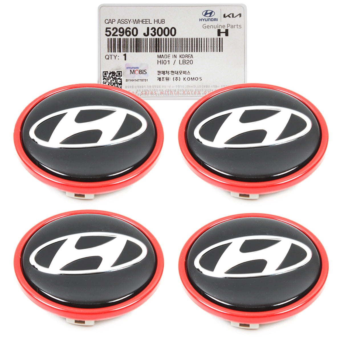 GENUINE Wheel Center Caps 18" 4PCS for 2019-2021 Hyundai Veloster 52960J3000