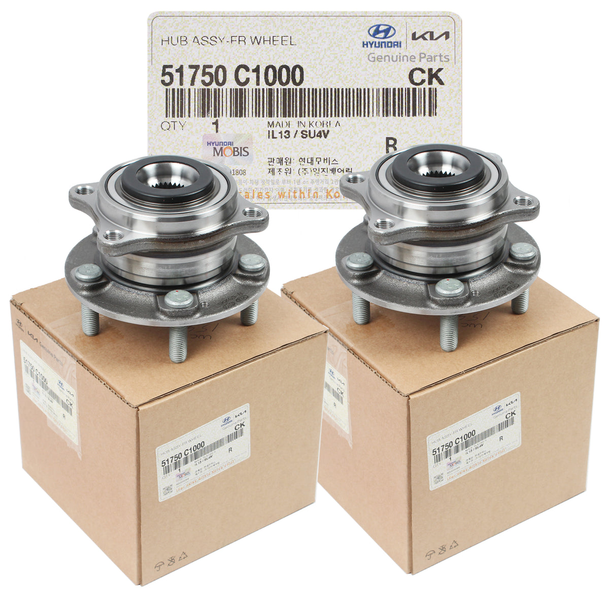 GENUINE FRONT Wheel Hubs &amp; Bearings for 2015-2023 Hyundai &amp; Kia 51750C1000