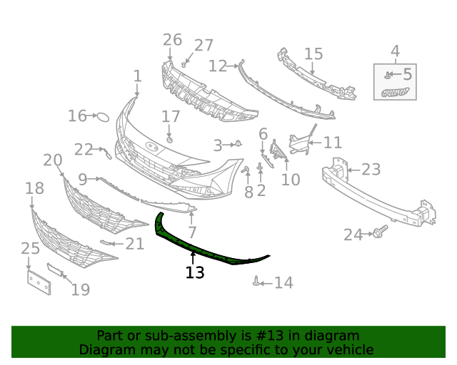 GENUINE Front Bumper Lower Lip Deflector for 21-23 Hyundai Elantra 86591AA000