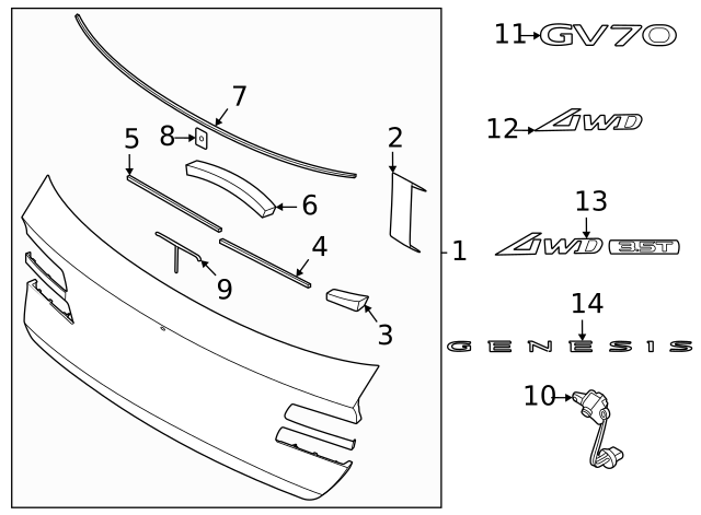 GENUINE Rear Trunk Lid Emblem Nameplate for 2022-2024 GENESIS GV70 86310AR000