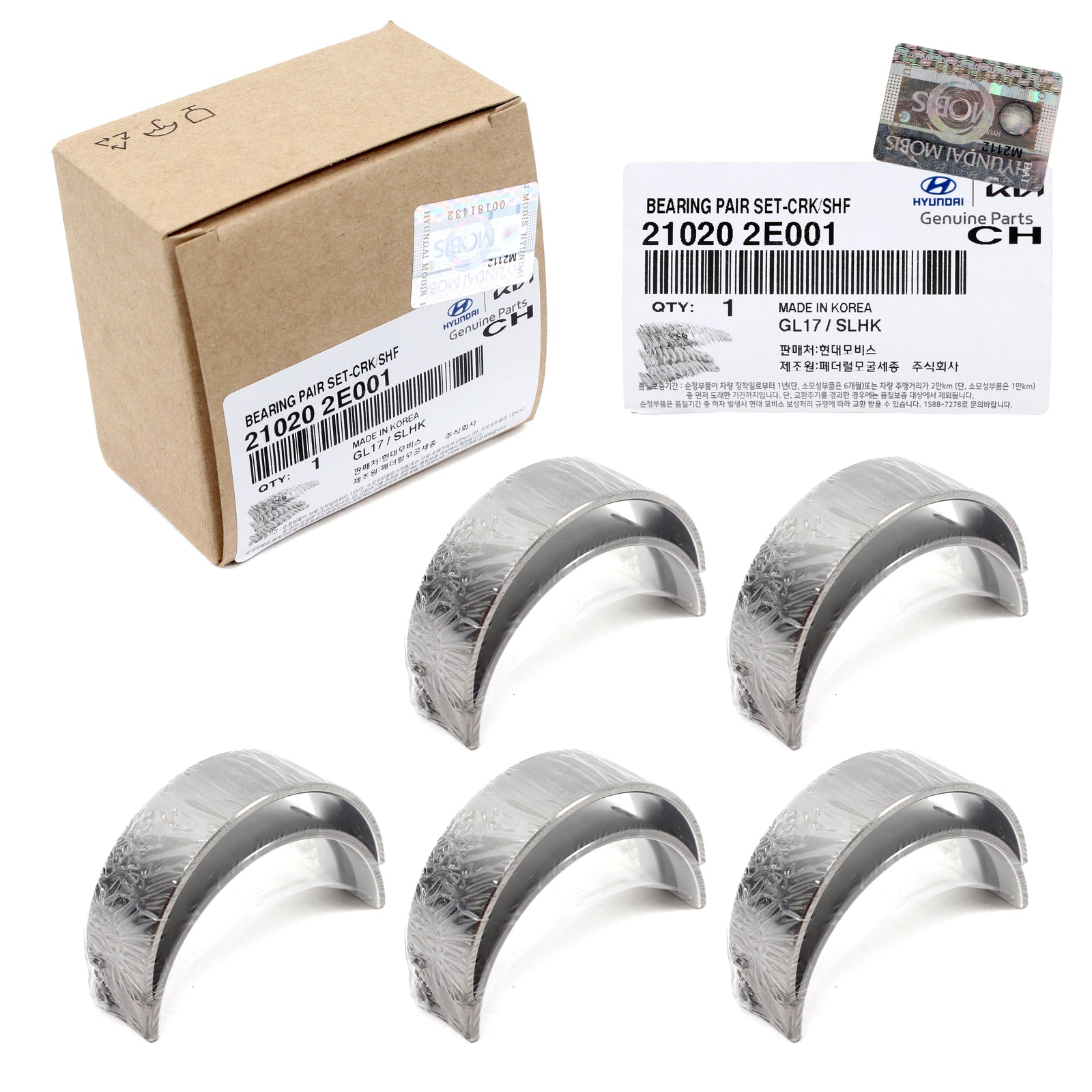 GENUINE Crankshaft Main Bearings 5PCS for 15-21 Hyundai Kia 1.8L 2.0L 210202E001