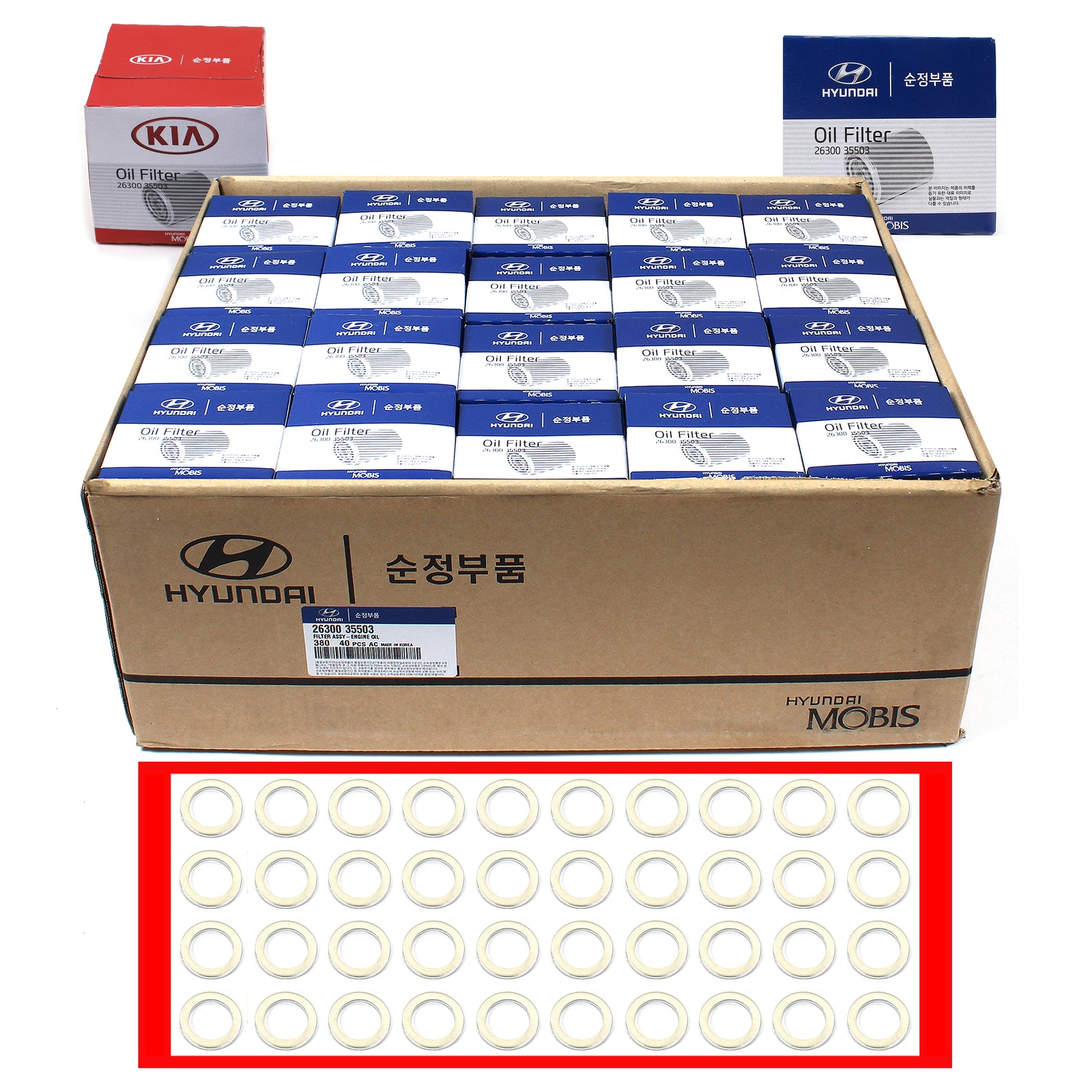 GENUINE OEM Engine Oil Filter & Washers 40PACK for Hyundai Kia 2630035504