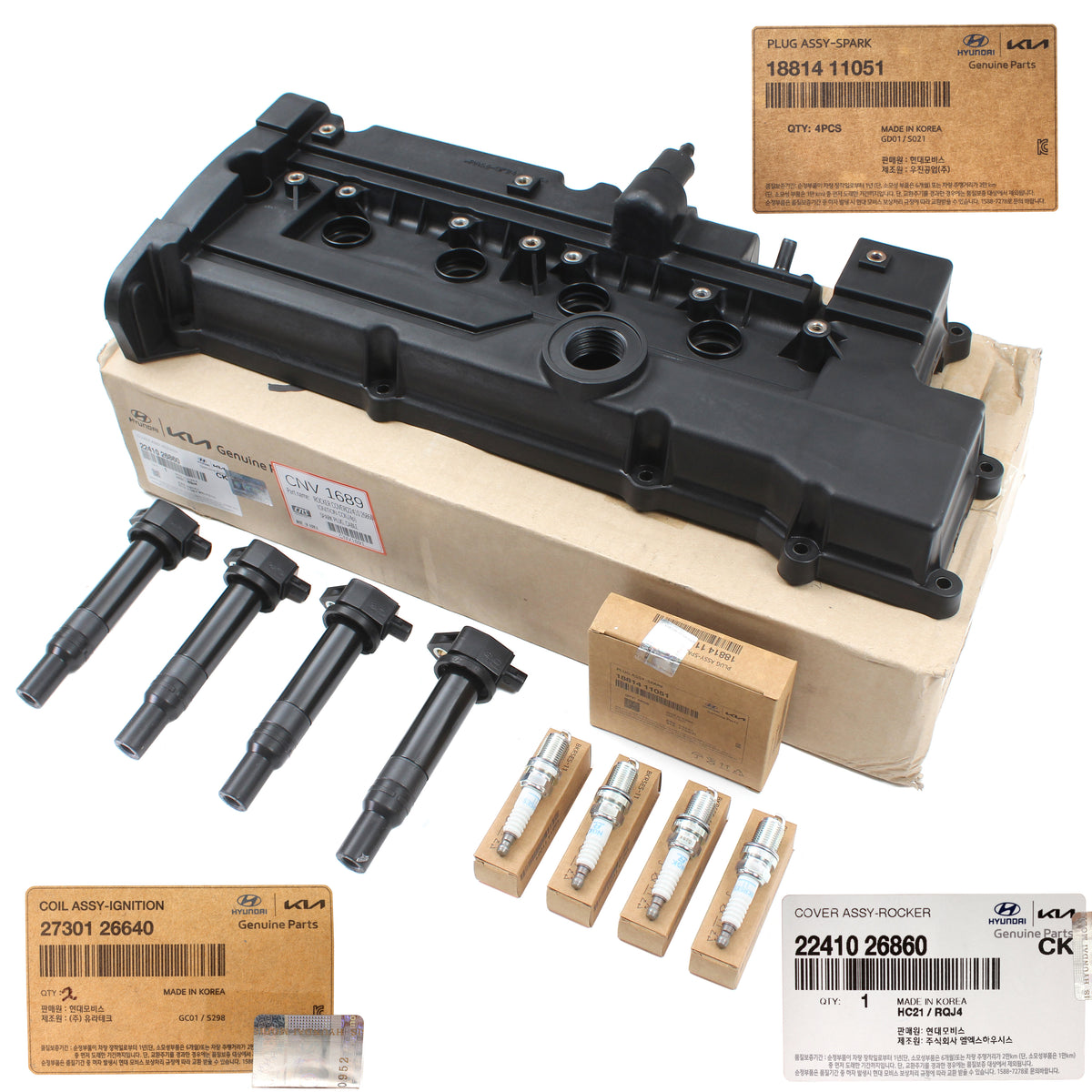 Valve Cover Set &amp; NGK Spark Plug &amp; Ignition Coil for 2006-2011 Accent Rio