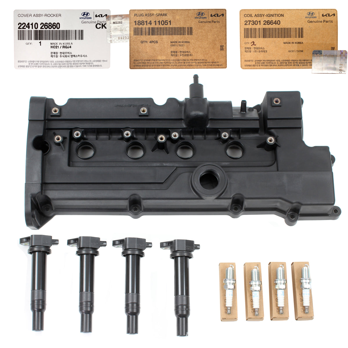 Valve Cover Set &amp; NGK Spark Plug &amp; Ignition Coil for 2006-2011 Accent Rio