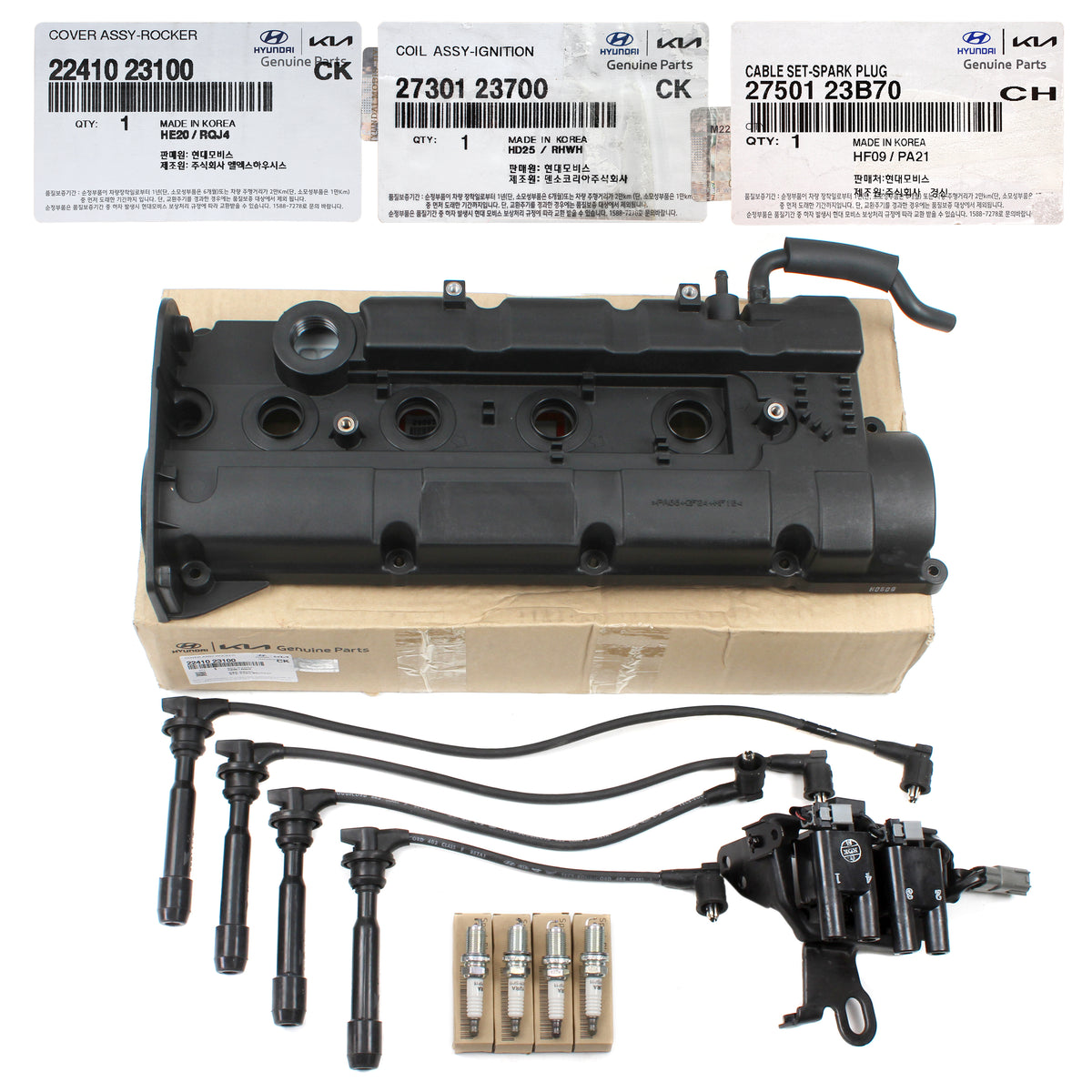 GENUINE Valve Cover &amp; Gasket Spark Plugs Wire Ignition Coil for Hyundai Kia 2.0L