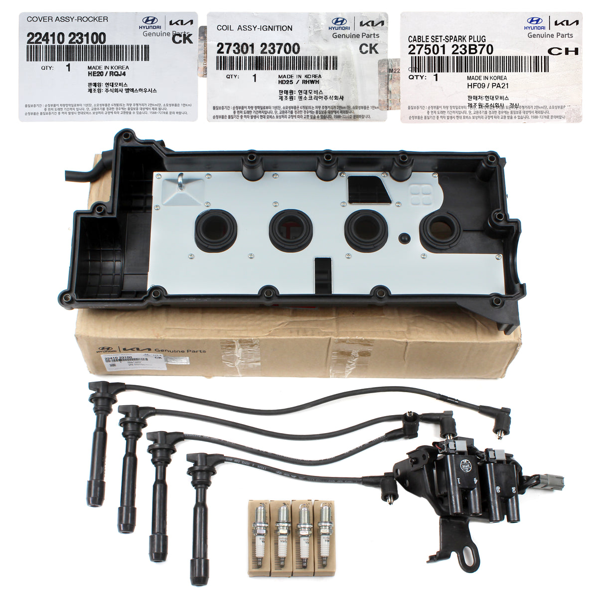 GENUINE Valve Cover &amp; Gasket Spark Plugs Wire Ignition Coil for Hyundai Kia 2.0L