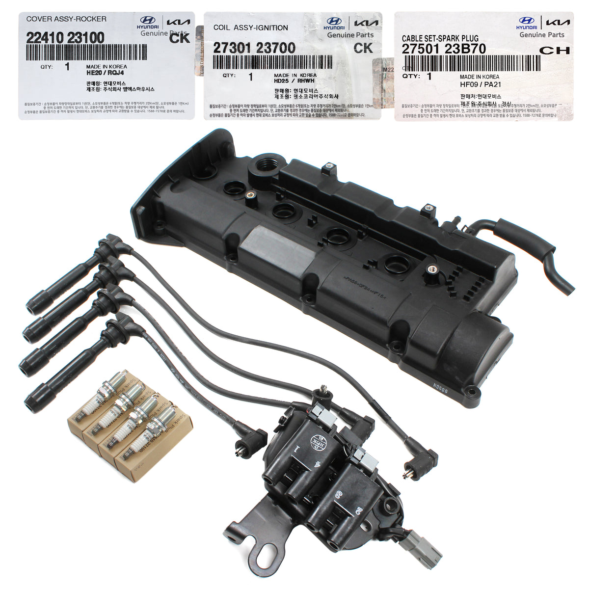 GENUINE Valve Cover &amp; Gasket Spark Plugs Wire Ignition Coil for Hyundai Kia 2.0L