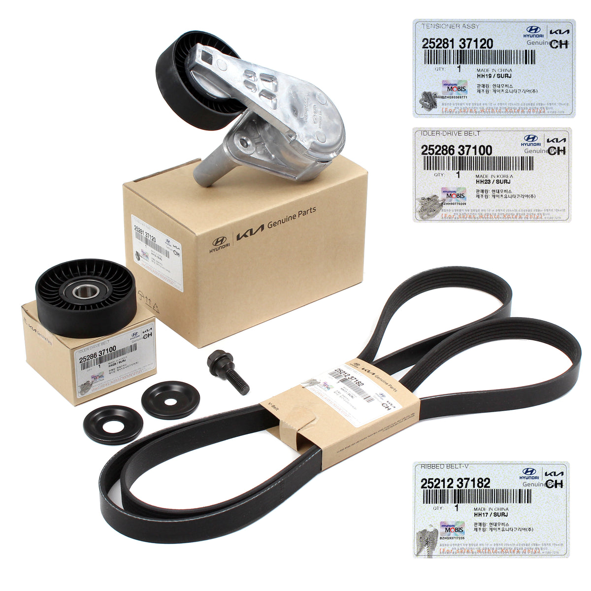 GENUINE Serpentine Belt &amp; Tensioner &amp; Pulley Kit for 04-10 Hyundai Kia 2.7L