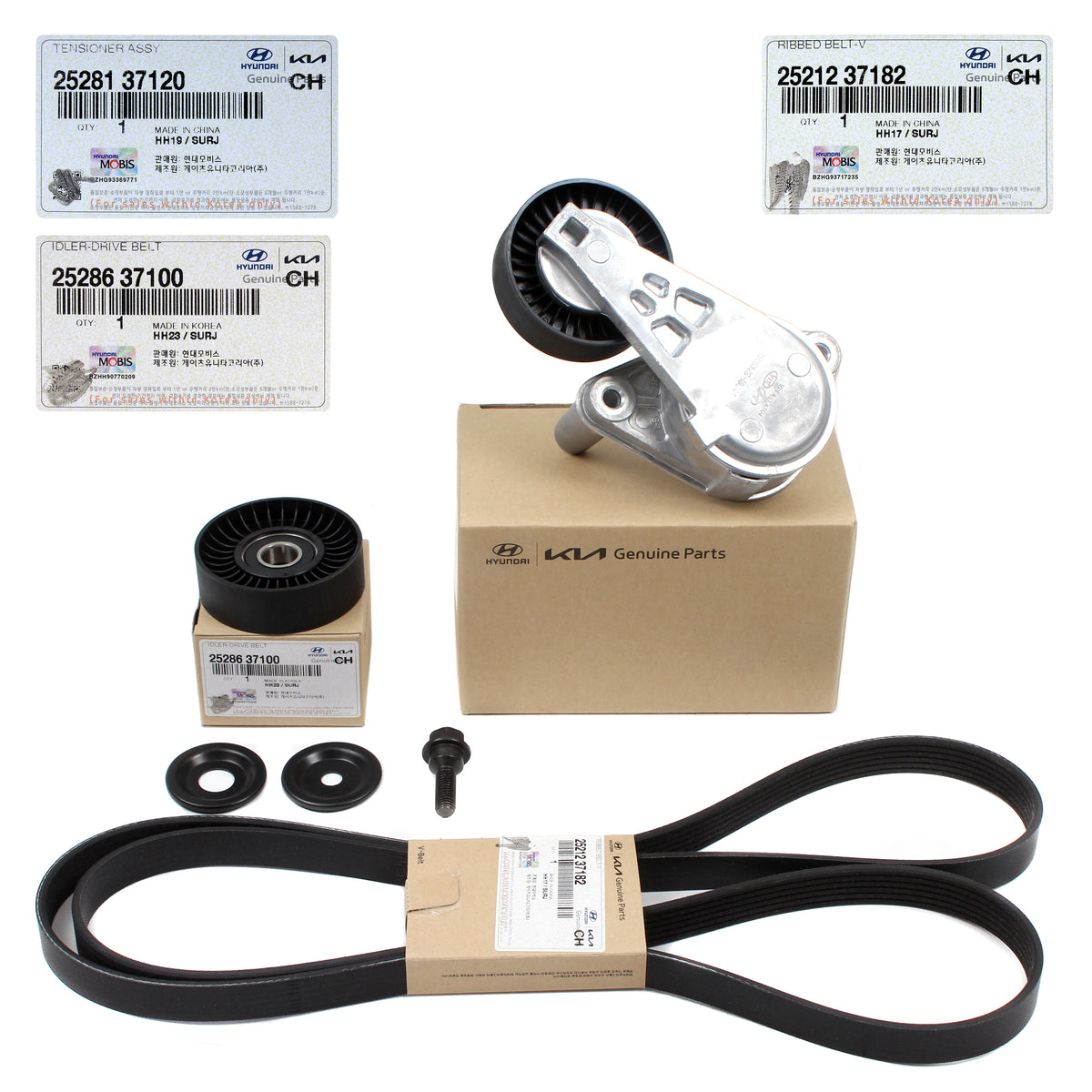 GENUINE Serpentine Belt &amp; Tensioner &amp; Pulley Kit for 04-10 Hyundai Kia 2.7L