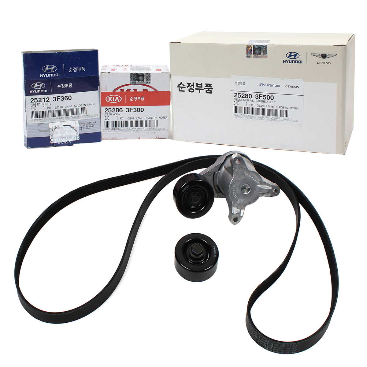GENUINE V- Belt &amp; Tensioner Kit for 2009-2013 Hyundai Equus Genesis 4.6L 5.0L