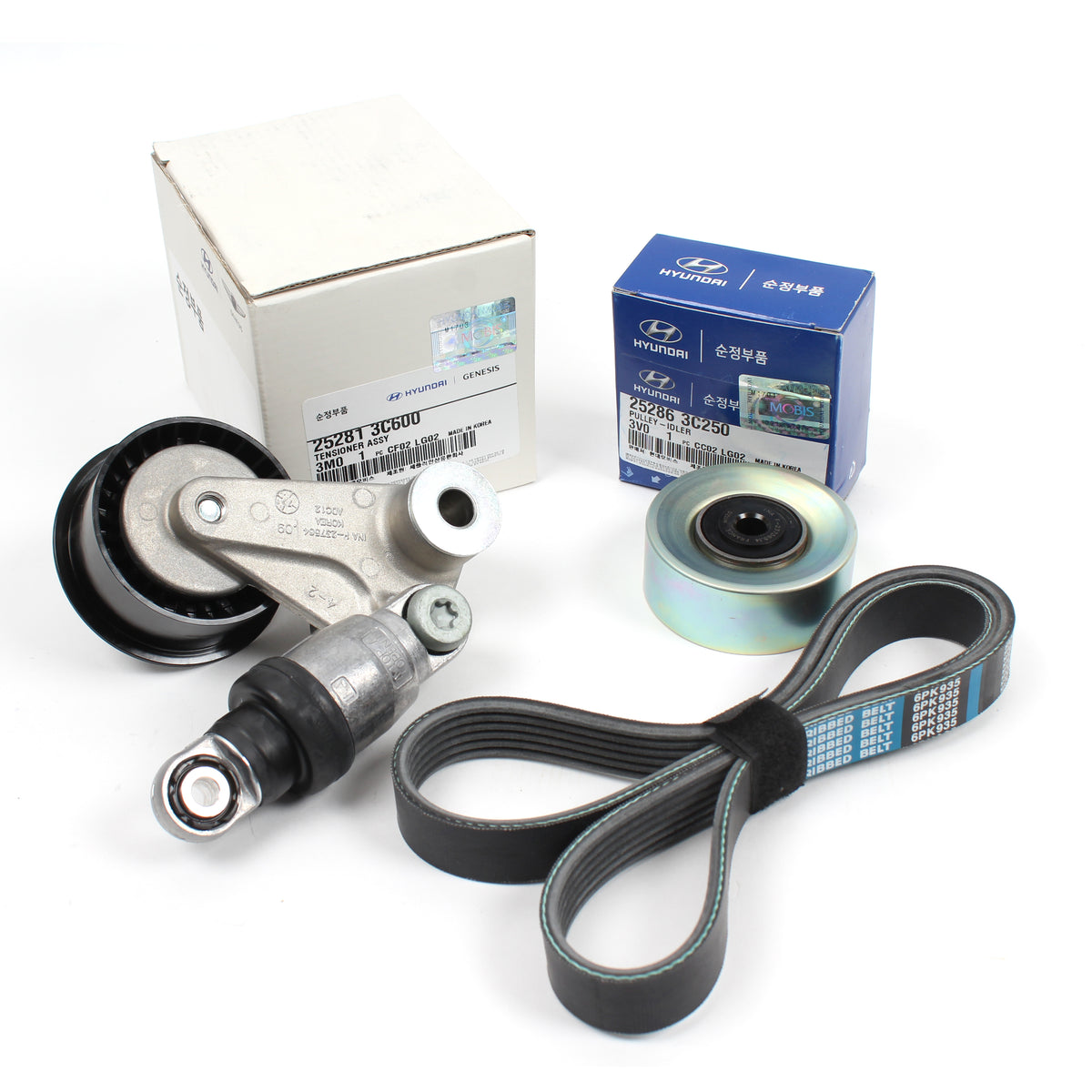 V-Ribbed Belt &amp; A/C Belt Tensioner Kit Fits 2009-2014 Hyundai Genesis Sedan 3.8L