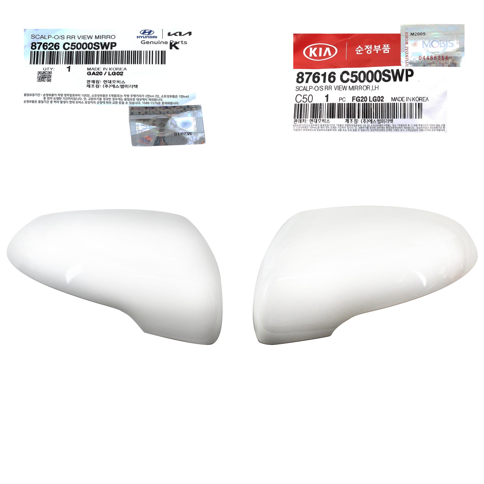GENUINE Side Mirror Cover White LEFT & RIGHT for 15-19 Kia Sorento 87626C5000SWP