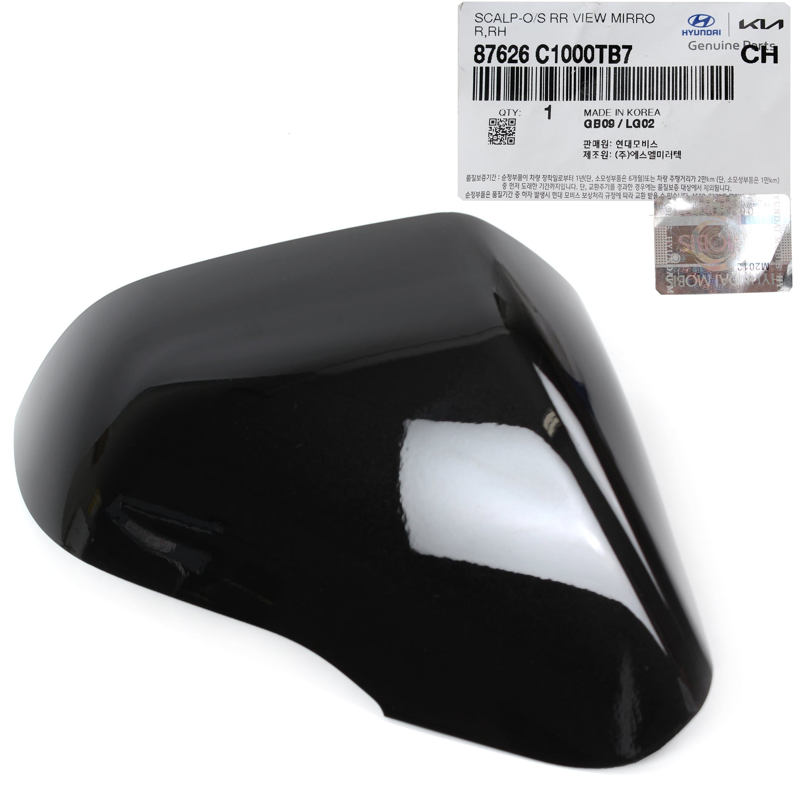 OEM Side Mirror Cover BLACK RIGHT PASSENGER for 16-19 Sonata HYBRID 87626C1000