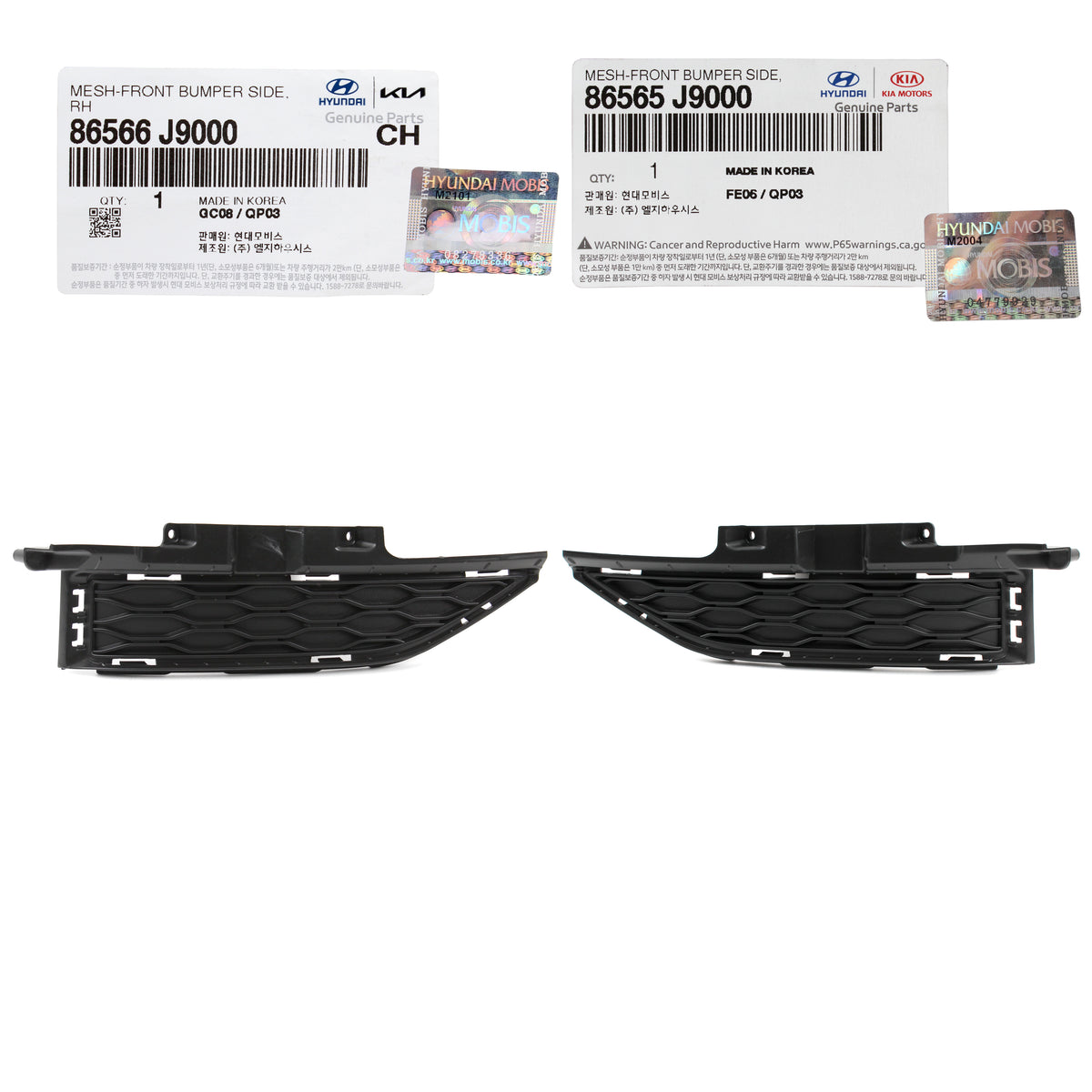 GENUINE Front Bumper Mesh LEFT &amp; RIGHT for 2018-2021 Hyundai Kona 86566J9000