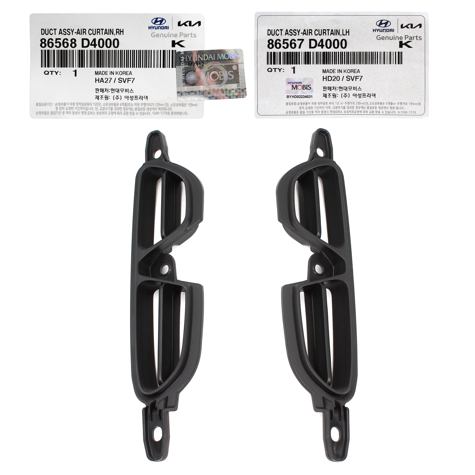 GENUINE Front Bumper Air Curtain Ducts LH & RH for 16-18 Kia Optima 86568D4000