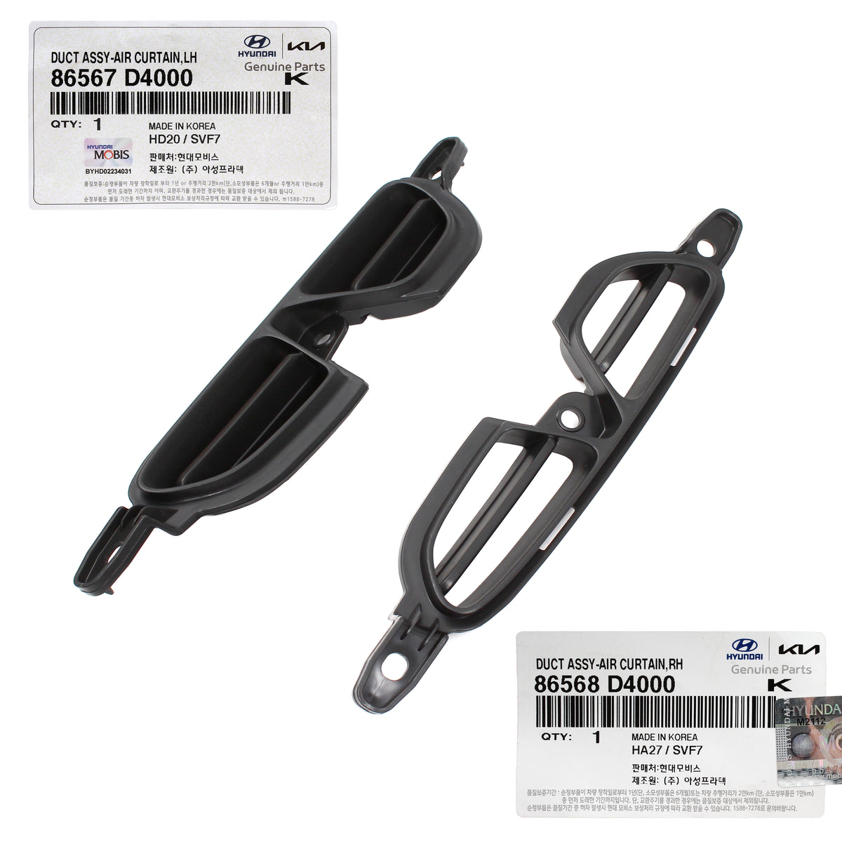 GENUINE Front Bumper Air Curtain Ducts LH &amp; RH for 16-18 Kia Optima 86568D4000