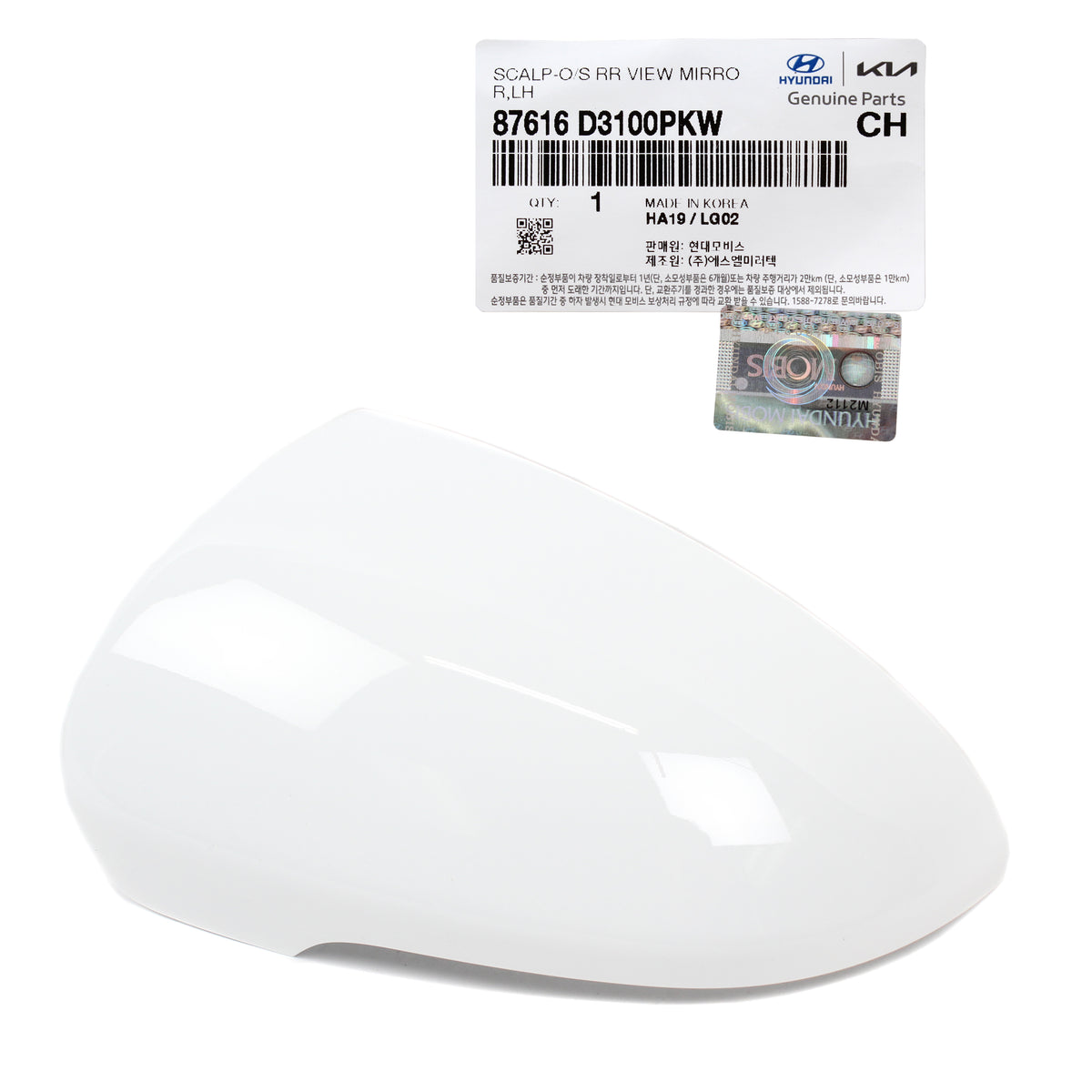 GENUINE Side View Mirror Cover WHITE LEFT for 16-20 Hyundai Tucson 87616D3100PKW