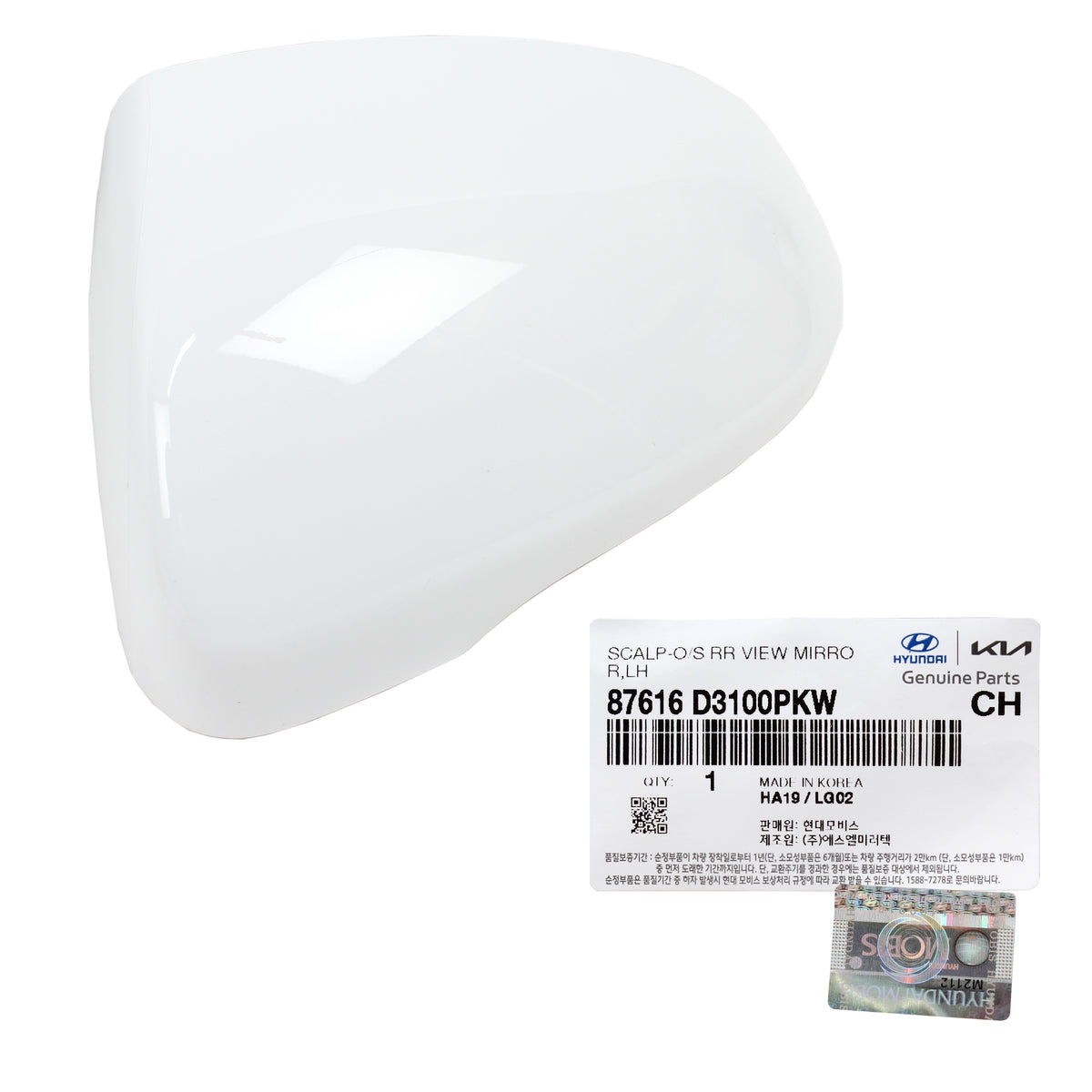 GENUINE Side View Mirror Cover WHITE LEFT for 16-20 Hyundai Tucson 87616D3100PKW