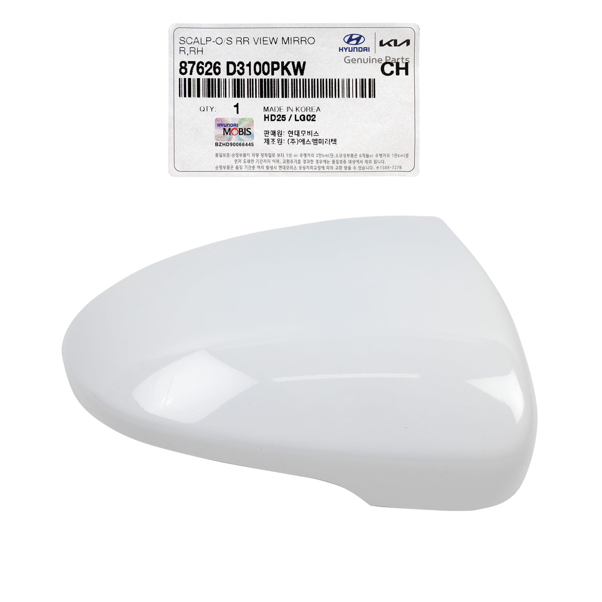 OEM Side View Mirror Cover WHITE RIGHT for 16-21 Hyundai Tucson 87626D3100PKW