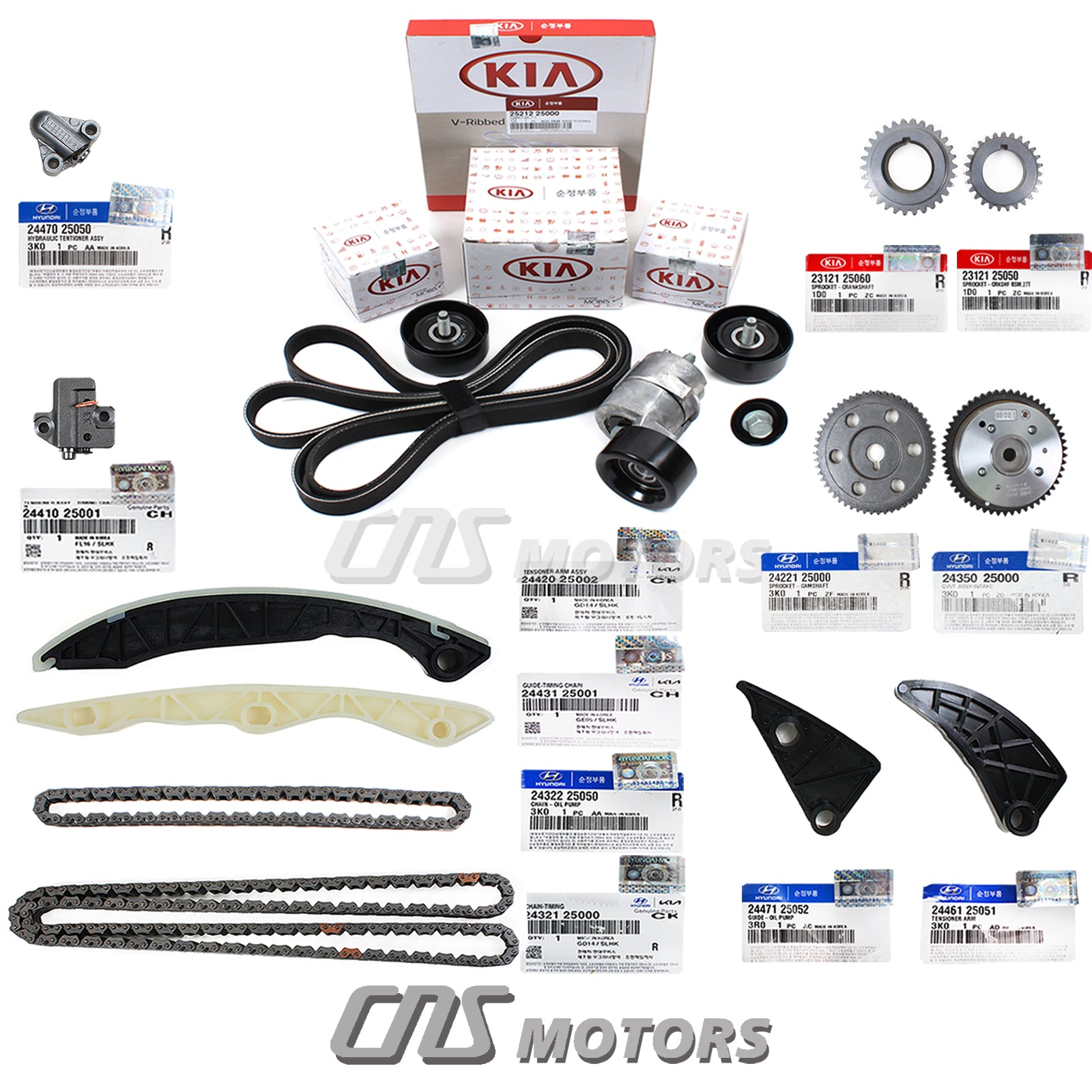 Fits 06-07 Sonata Optima Rondo 2.4L Complete Timing Chain Kit A/C Belt Tensioner