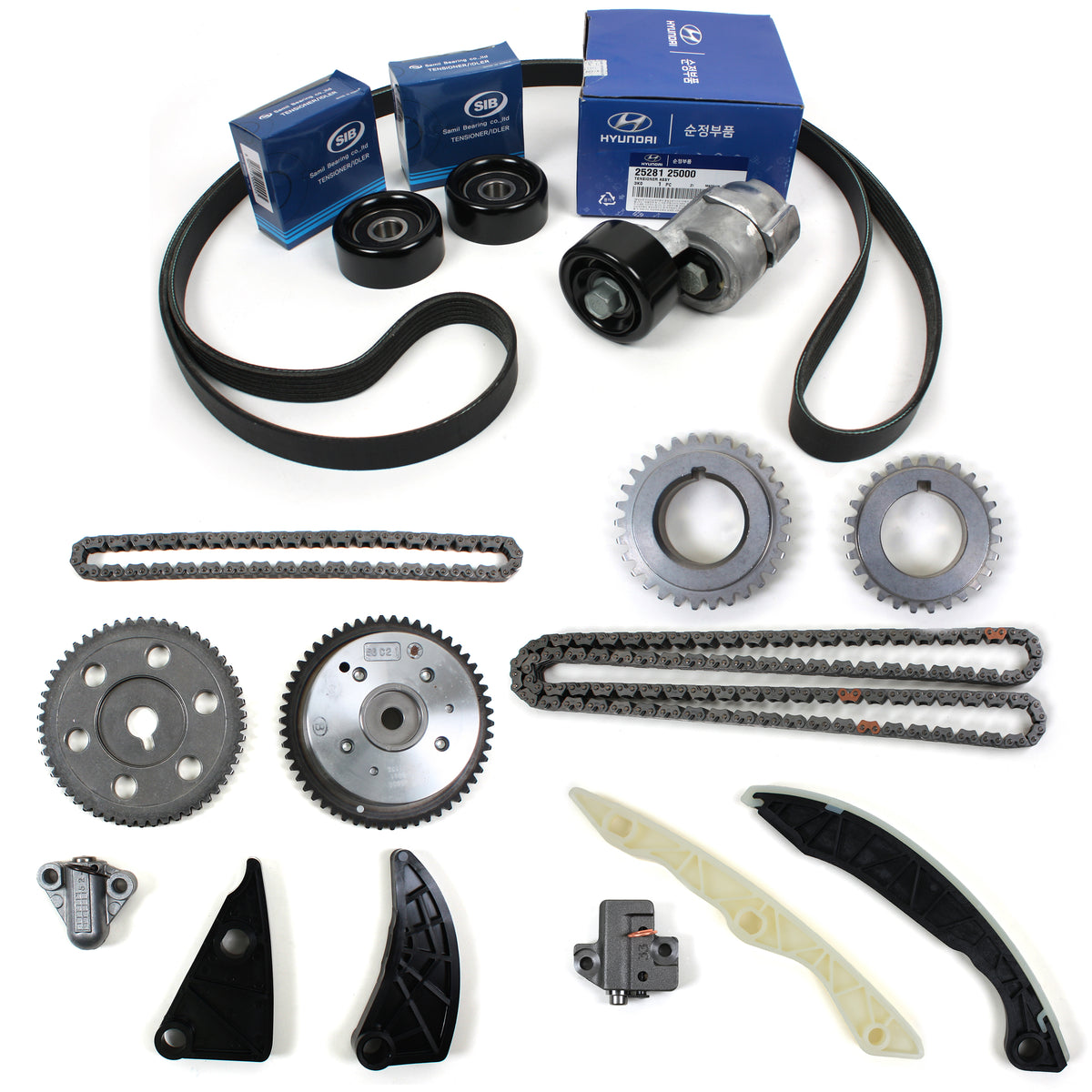 Fits 06-07 Sonata Optima Rondo 2.4L Complete Timing Chain Kit A/C Belt Tensioner