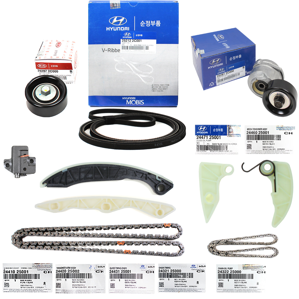 Fits 10-13 Hyundai Genesis Coupe 2.0L Full Timing Chain Kit &amp; A/C Belt Tensioner