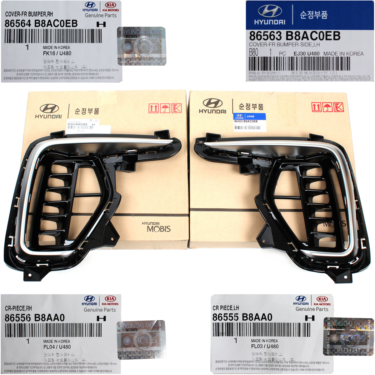 GENUINE Fog Light Bezel Cover w/ Molding LEFT &amp; RIGHT for 17-19 Santa Fe XL