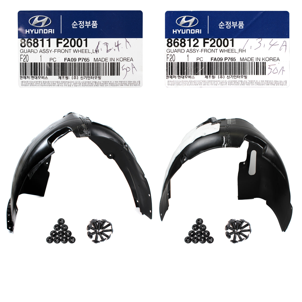 GENUINE Front Fender Liner LEFT &amp; RIGHT for 17-18 Hyundai Elantra 86812F2001