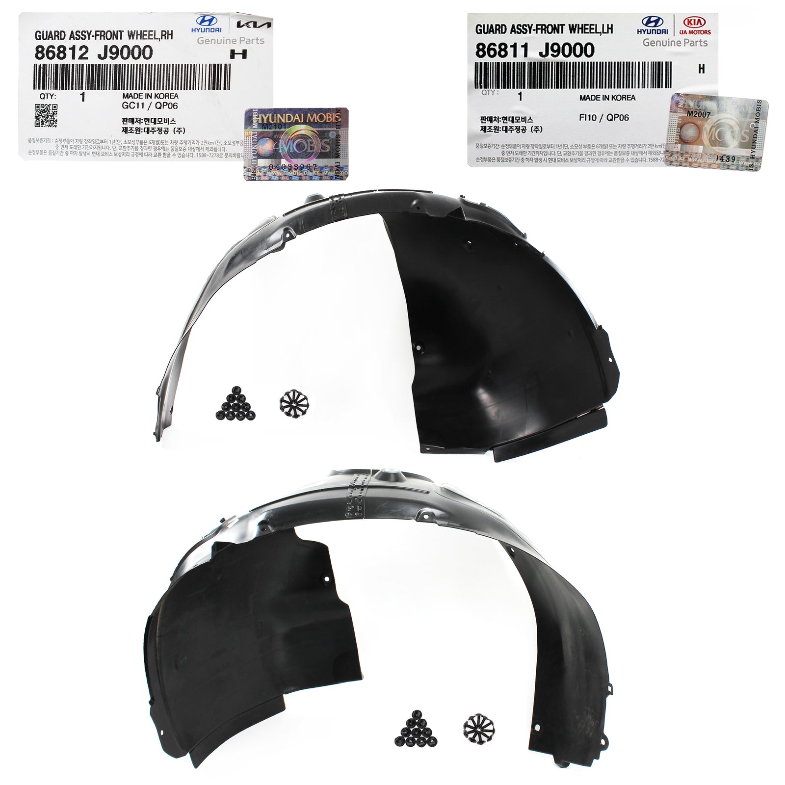 GENUINE Front Fender Liner LEFT & RIGHT for 2018-2020 Hyundai Kona 86812J9000