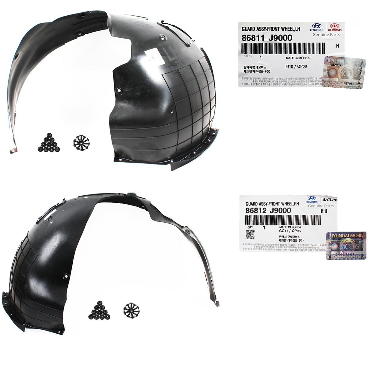 GENUINE Front Fender Liner LEFT &amp; RIGHT for 2018-2020 Hyundai Kona 86812J9000