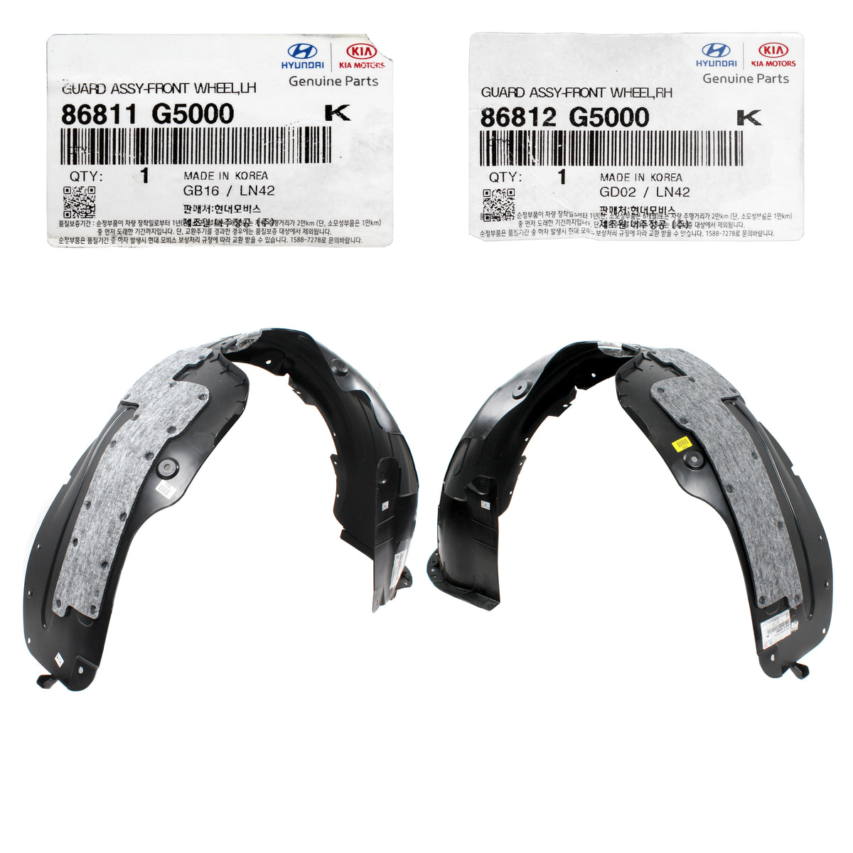 GENUINE Fender Liner Set LEFT &amp; RIGHT for 2017 2018 2019 Kia Niro 86812G5000