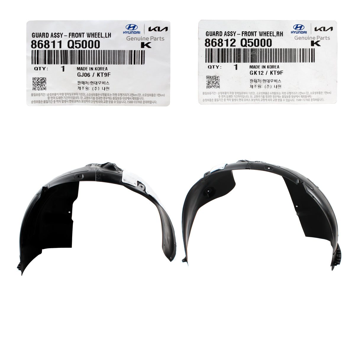 GENUINE Front Fender Liner LEFT &amp; RIGHT for 2020-2022 Kia Seltos 86812Q5000