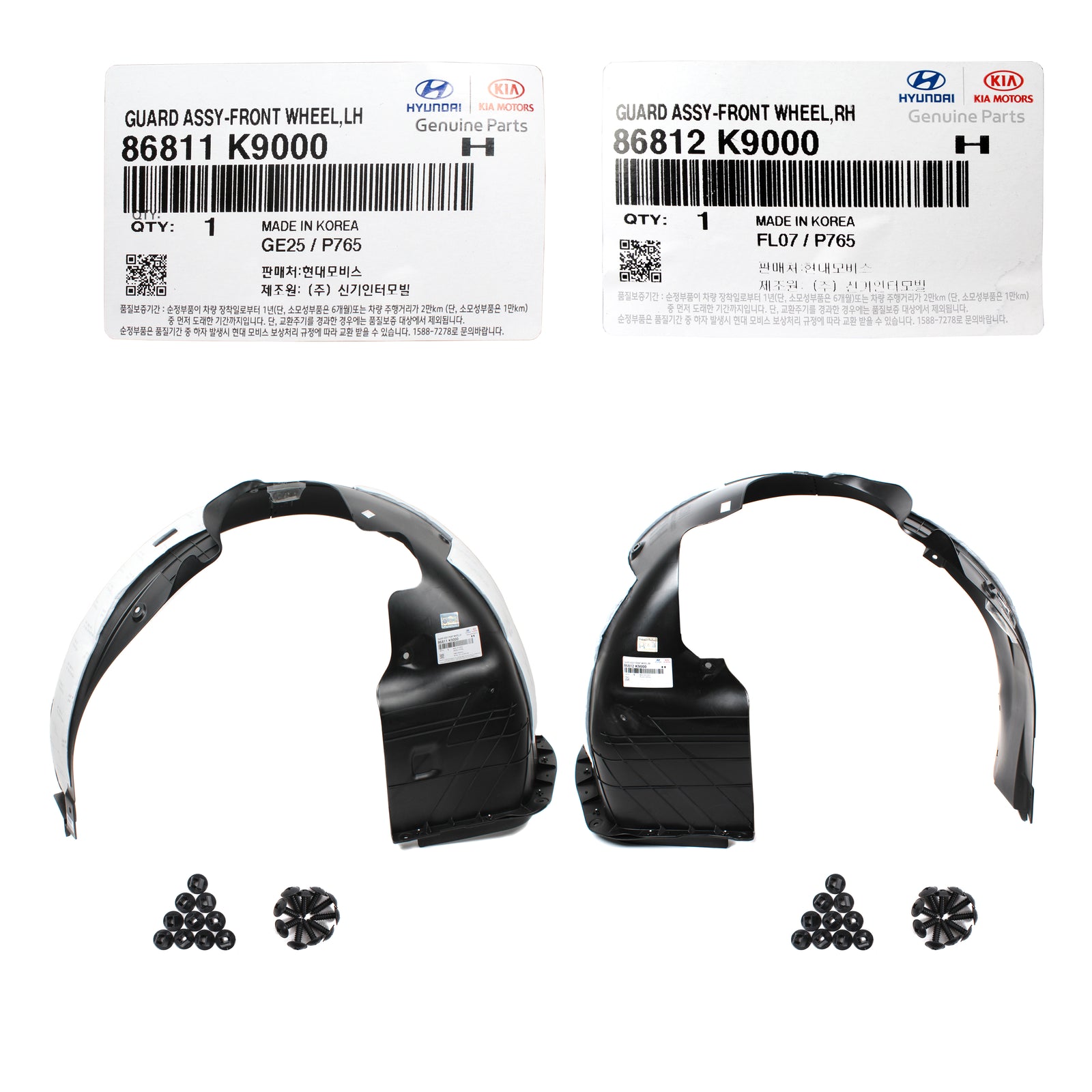 GENUINE Fender Liner FRONT LEFT & RIGHT for 19-22 Hyundai Veloster N 86812K9000