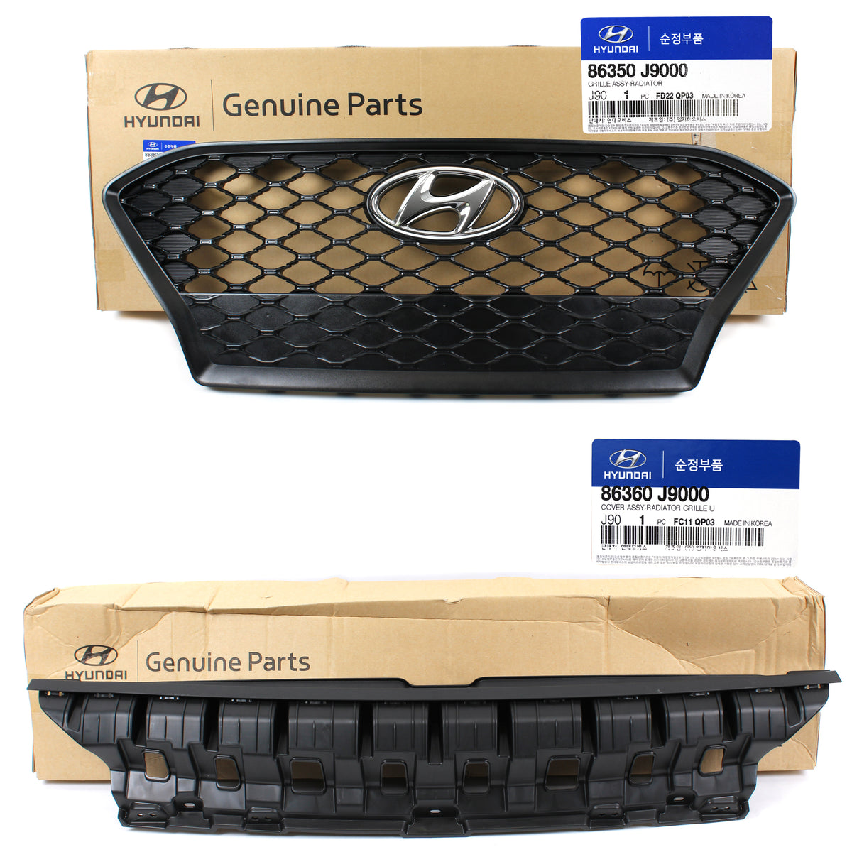 GENUINE Radiator Grille &amp; Upper Cover Sight Shield BLACK for 18-20 Hyundai Kona