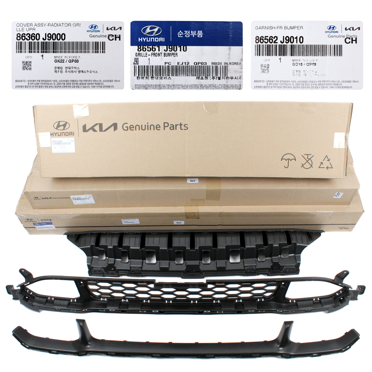 GENUINE Front Bumper Grille Set 3PCS for 2018-2021 Hyundai Kona 86360J9000