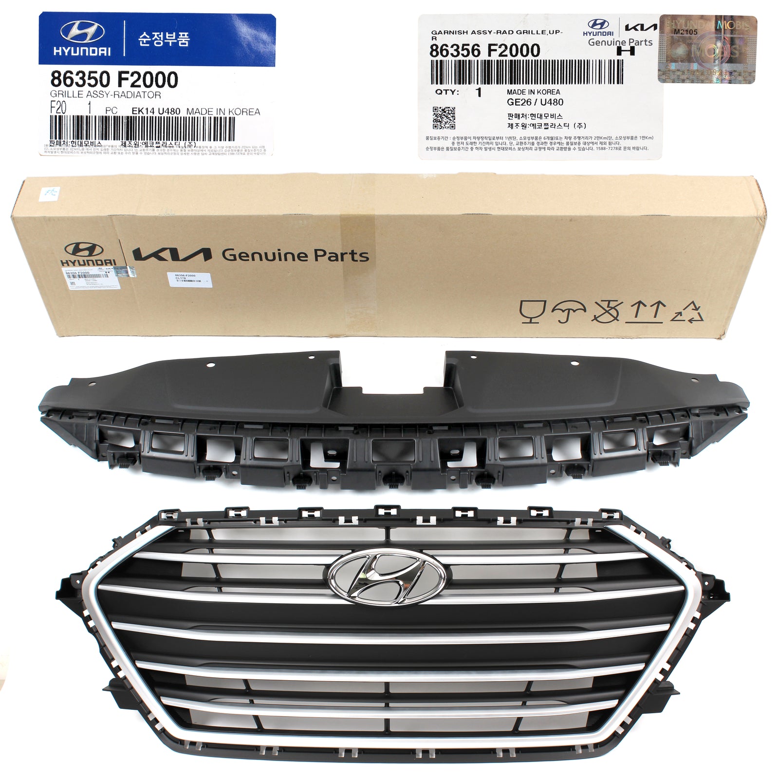 GENUINE Radiator Grille & Upper Cover for 2017 2018 Hyundai Elantra 86350F2000
