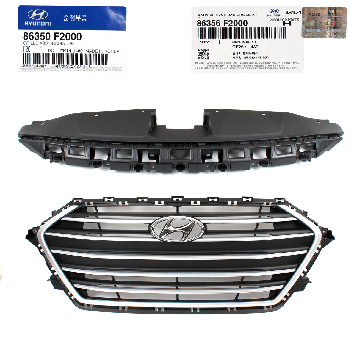 GENUINE Radiator Grille &amp; Upper Cover for 2017 2018 Hyundai Elantra 86350F2000