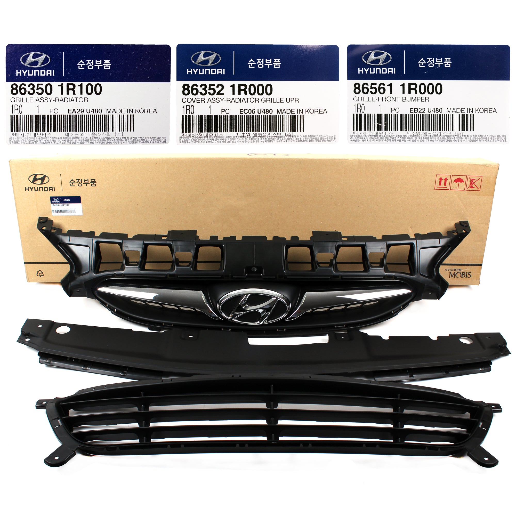 GENUINE Radiator Grille Set 3PCS for 2012-2014 Hyundai Accent OEM 863501R100