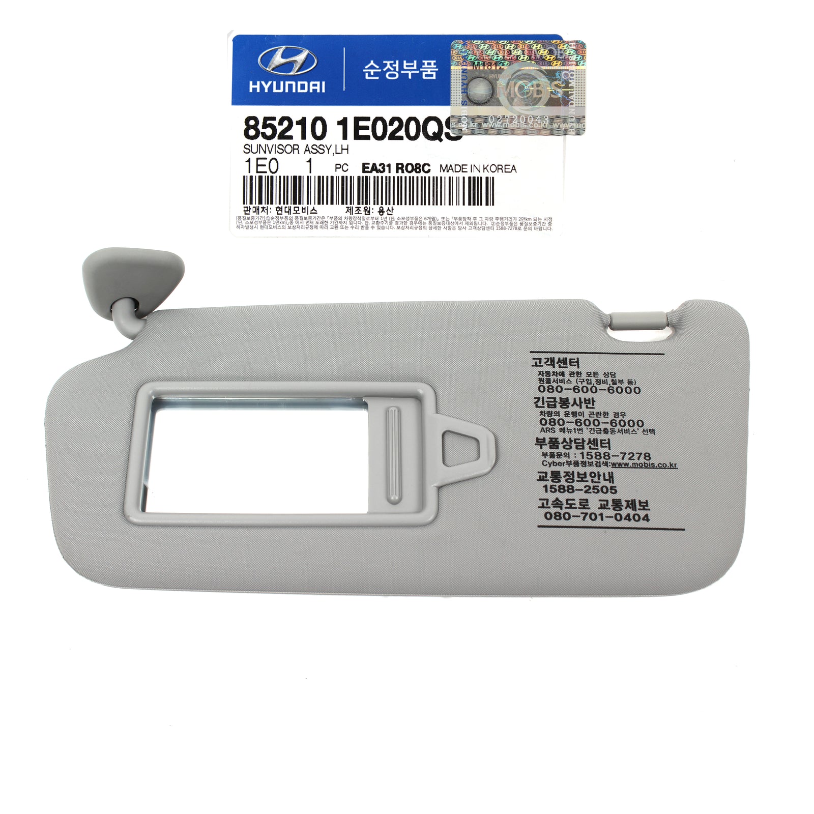 GENUINE Sun Visor Gray Driver LH for 06-10 Hyundai Accent Verna OEM 852101E020QS