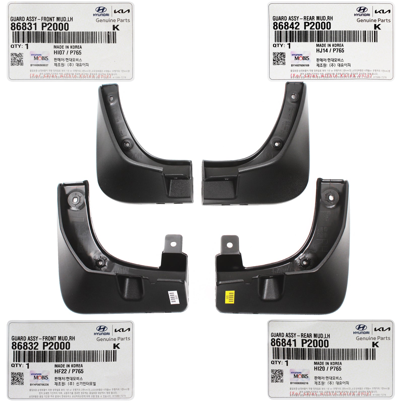 GENUINE Splash Flaps Mud Guards Set 4PCS for 2021-2023 Kia Sorento 86831P2000