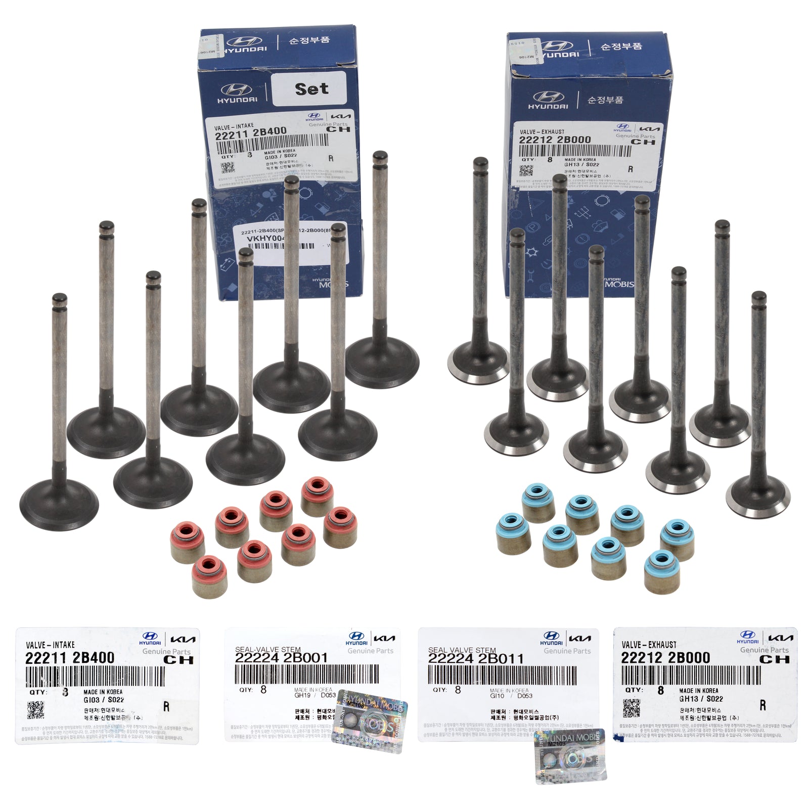 GENUINE Intake Exhaust Valves Kit & Stem Seals 16pcs for Hyundai Kia 1.4L 1.6L