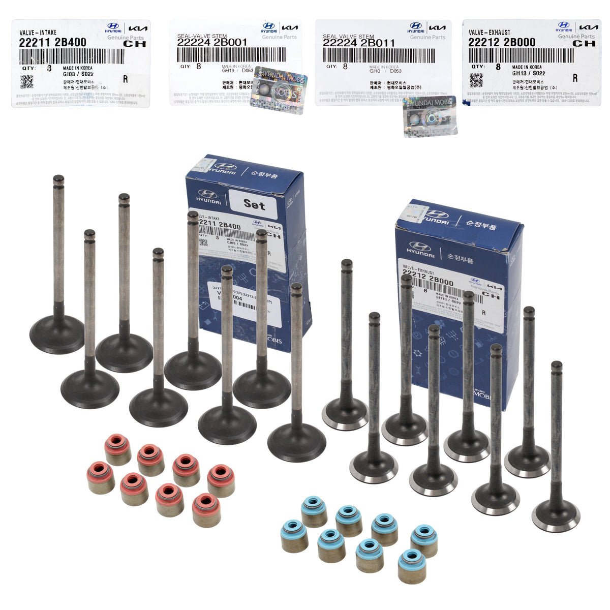 GENUINE Intake Exhaust Valves Kit &amp; Stem Seals 16pcs for Hyundai Kia 1.4L 1.6L