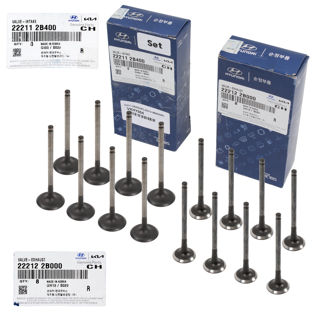 GENUINE Intake Exhaust Valves Kit &amp; Stem Seals 16pcs for Hyundai Kia 1.4L 1.6L