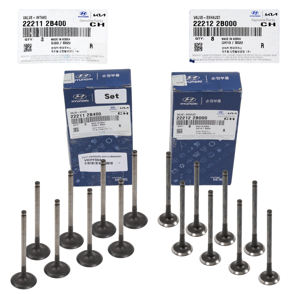 GENUINE Intake Exhaust Valve Kit for Hyundai Kia 1.4L 1.6L 222112B400 222122B000