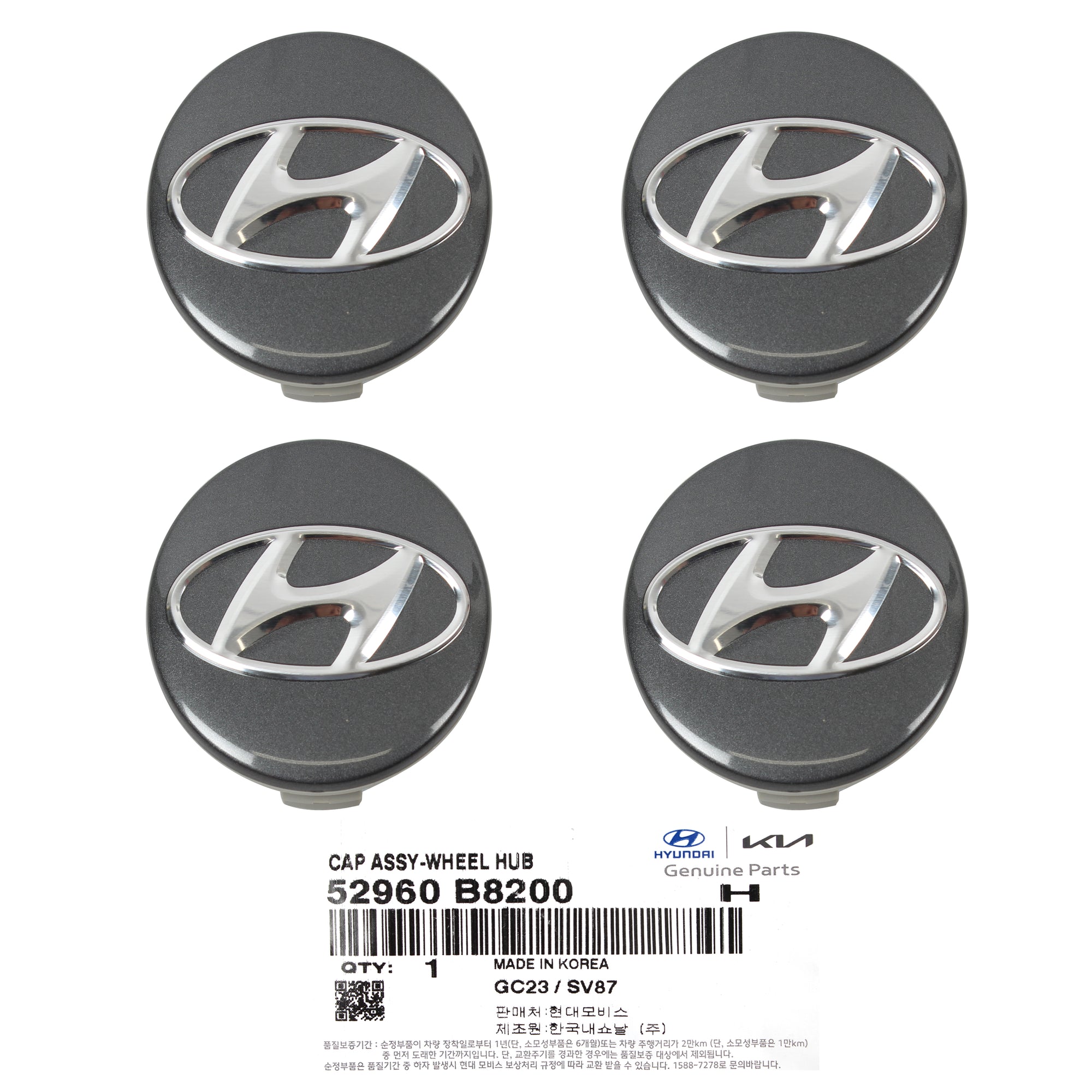 GENUINE Wheel Center Cap Gray 4PCS for 2017-19 Hyundai Santa Fe 3.3L 52960B8200